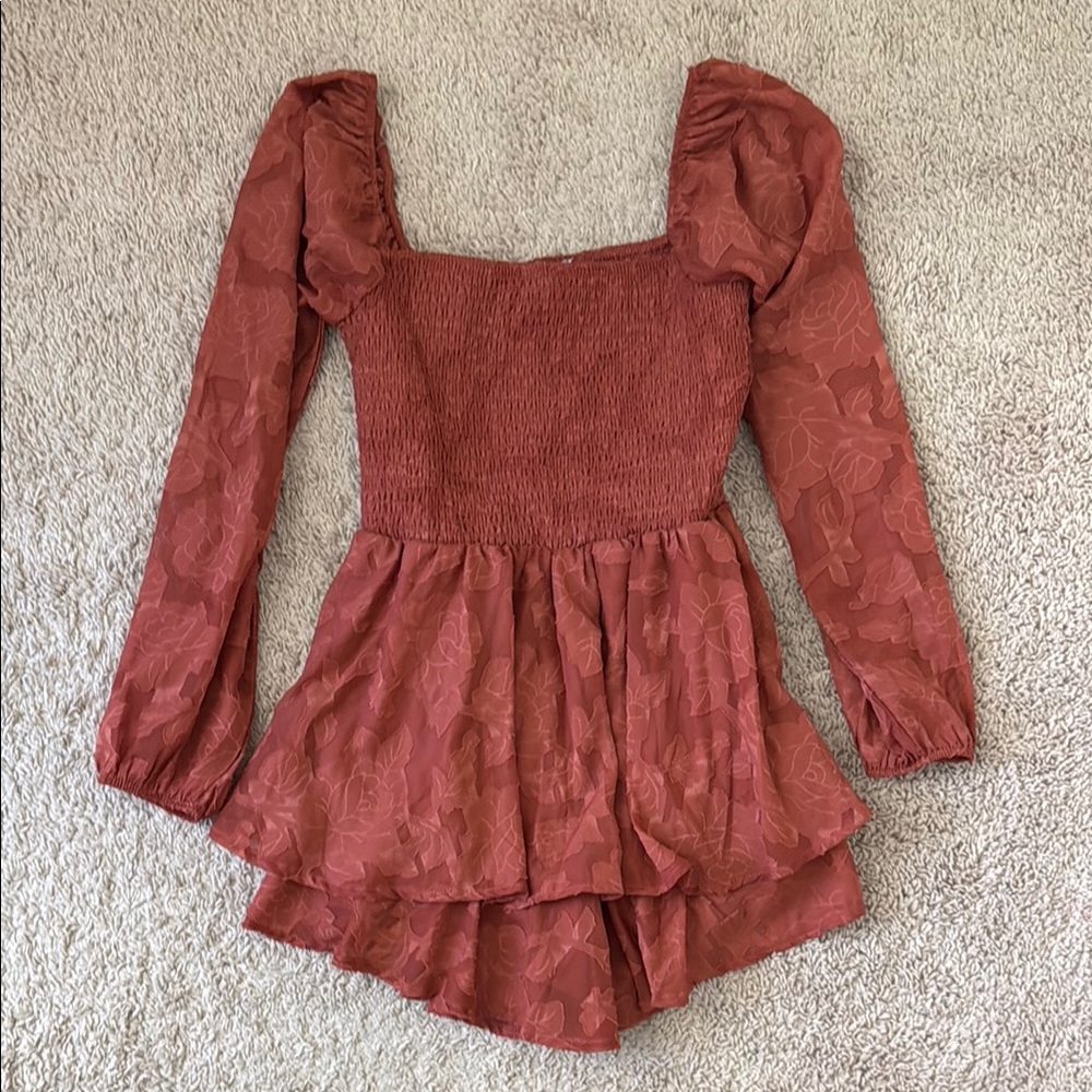 Elegant Rust Red Romper Dress